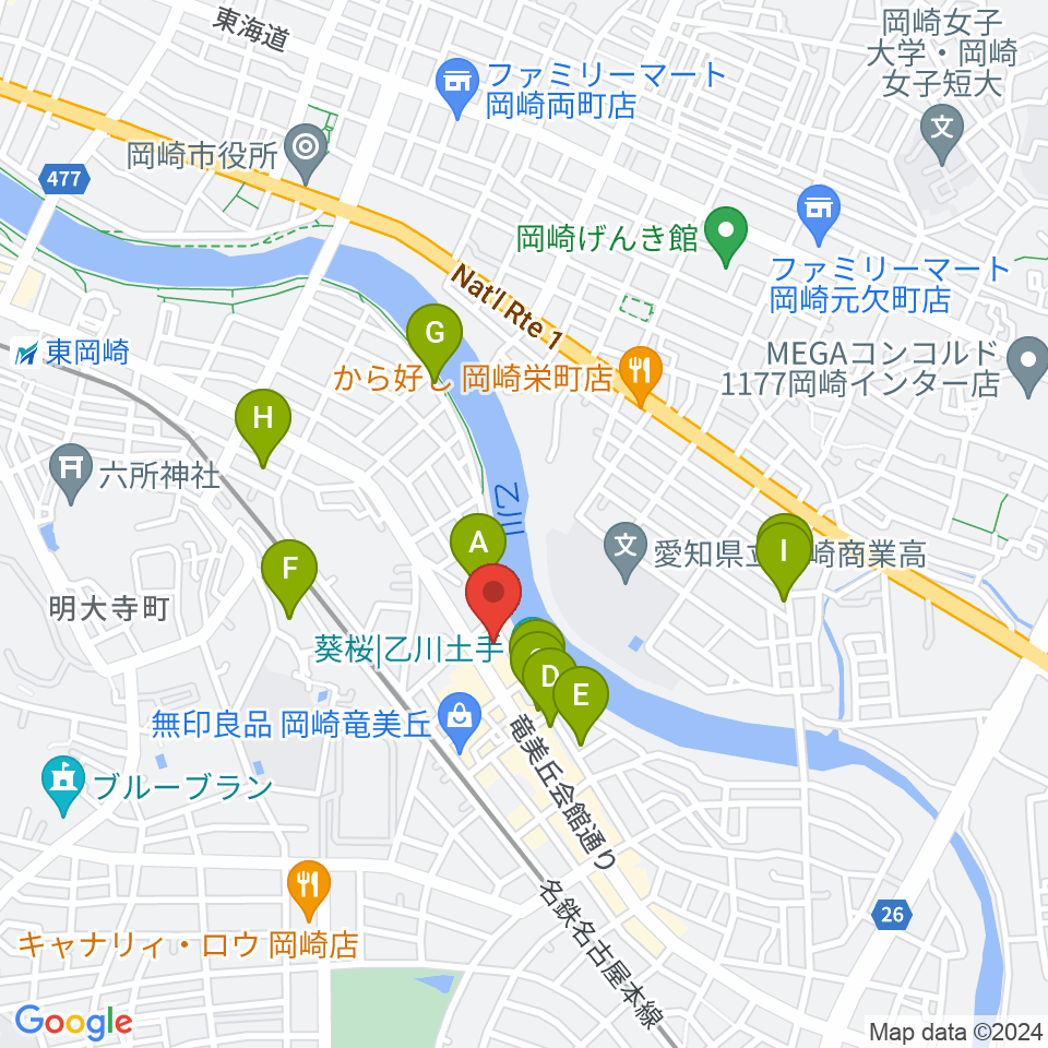 岡崎市竜美丘会館周辺の駐車場・コインパーキング一覧地図