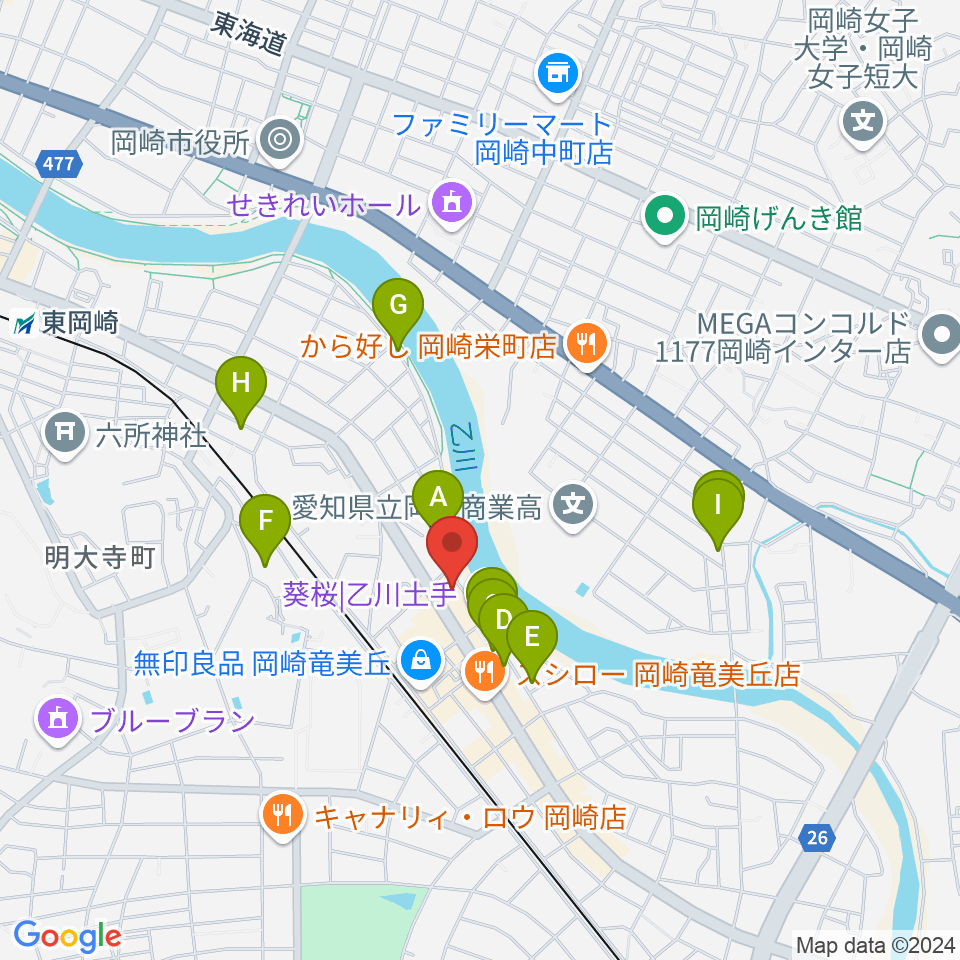 岡崎市竜美丘会館周辺の駐車場・コインパーキング一覧地図