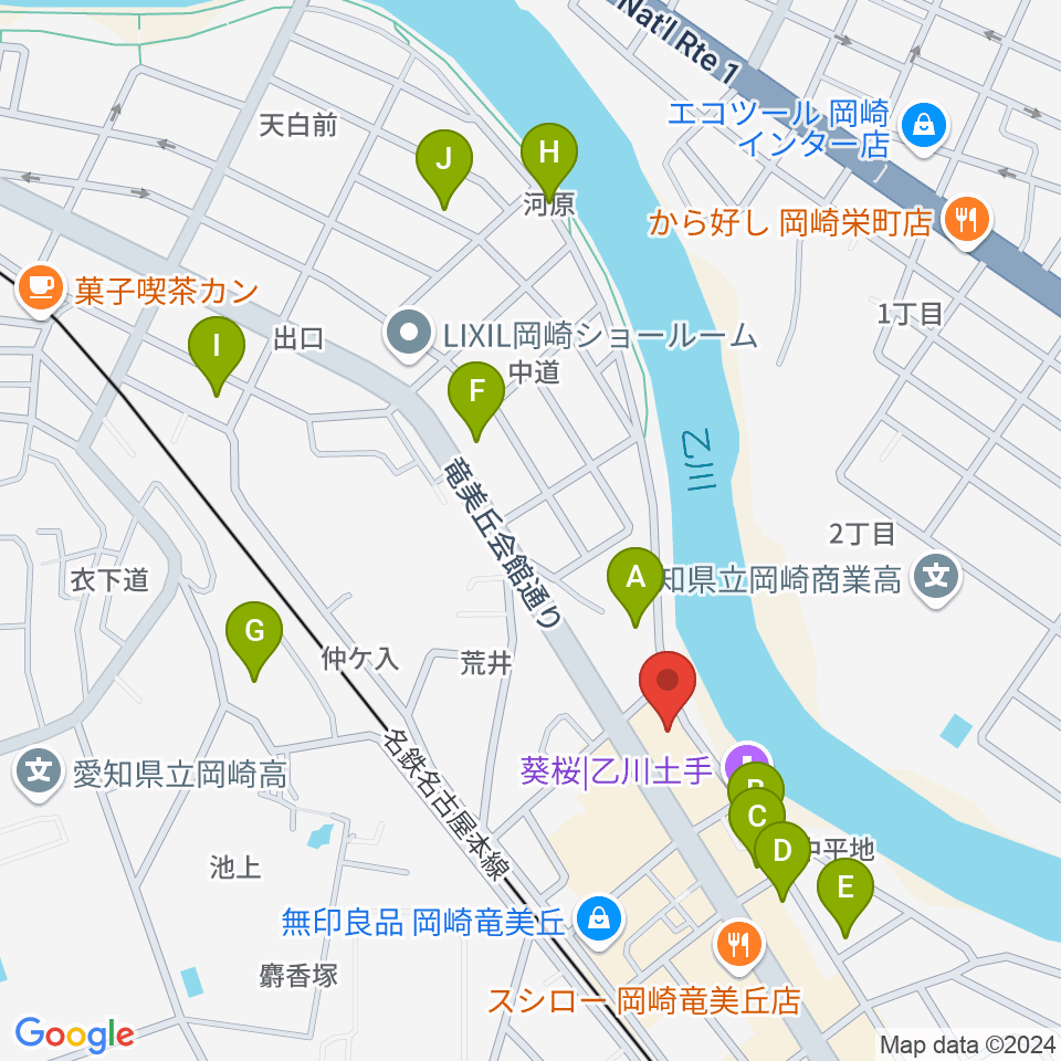 岡崎市竜美丘会館周辺の駐車場・コインパーキング一覧地図