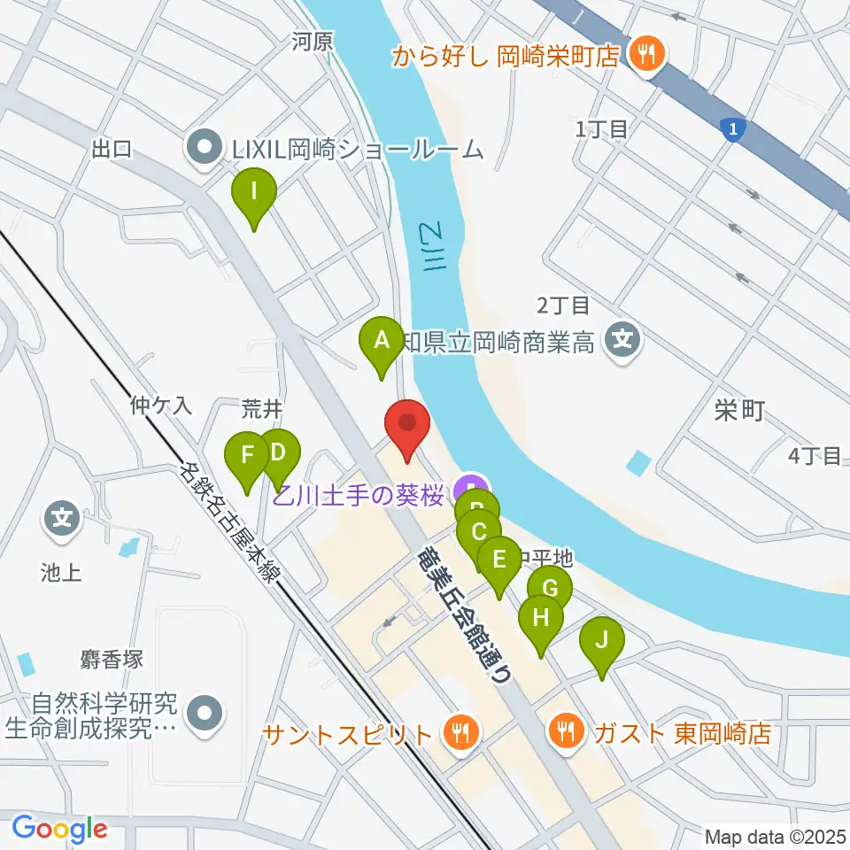 岡崎市竜美丘会館周辺の駐車場・コインパーキング一覧地図