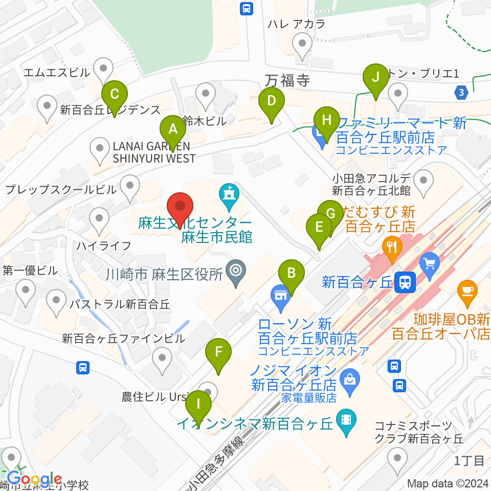 麻生市民館周辺の駐車場・コインパーキング一覧地図