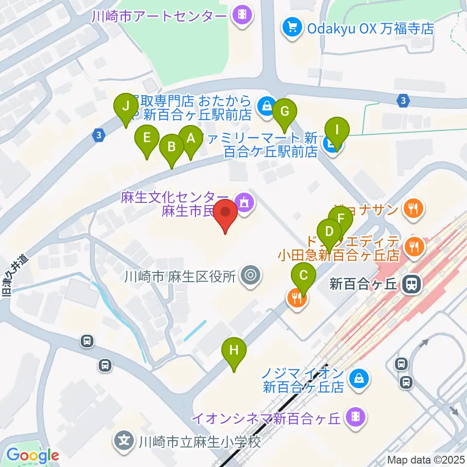 麻生市民館周辺の駐車場・コインパーキング一覧地図