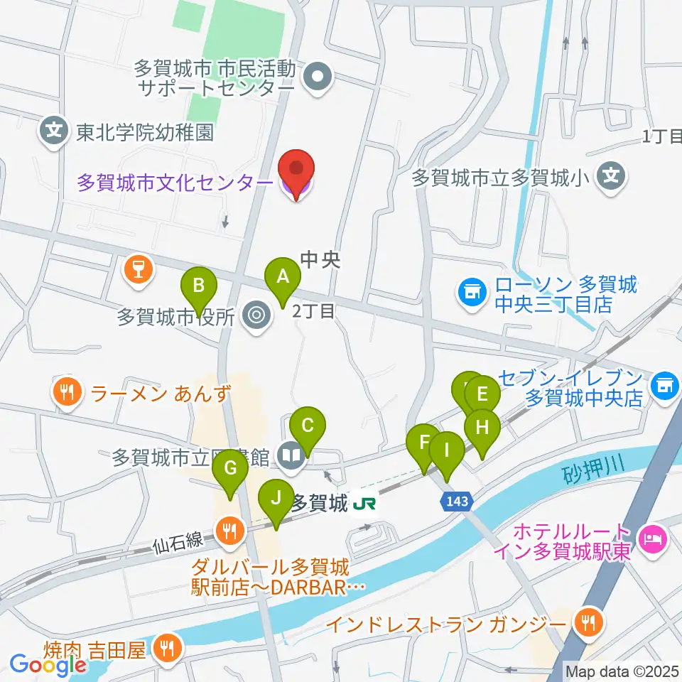 多賀城市民会館周辺の駐車場・コインパーキング一覧地図
