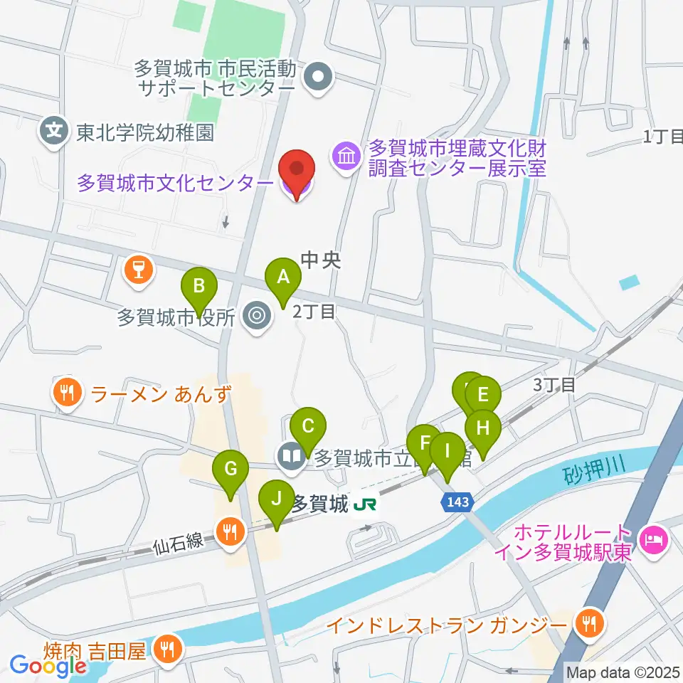 多賀城市民会館周辺の駐車場・コインパーキング一覧地図