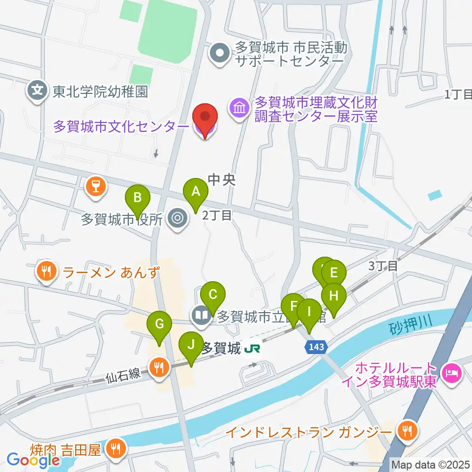 多賀城市民会館周辺の駐車場・コインパーキング一覧地図