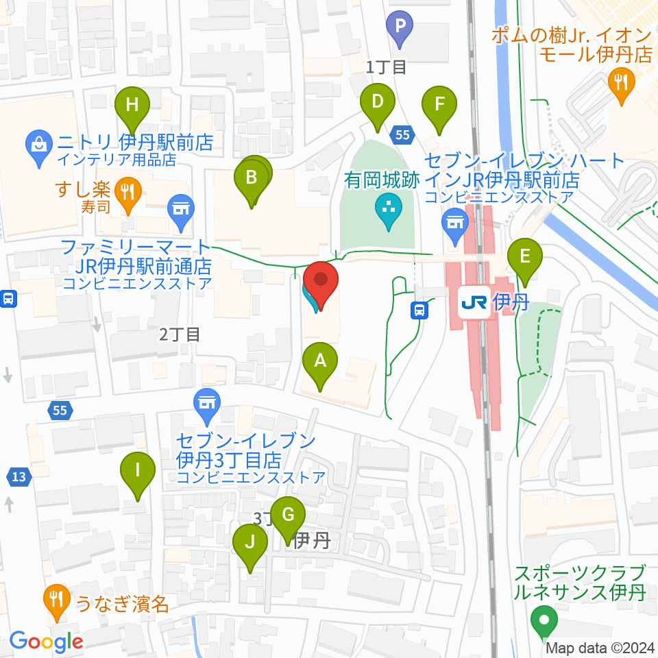 アイホール（伊丹市立演劇ホール）周辺の駐車場・コインパーキング一覧地図