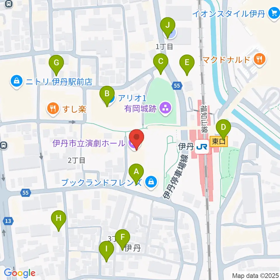 アイホール(伊丹市立演劇ホール)周辺の駐車場・コインパーキング一覧地図