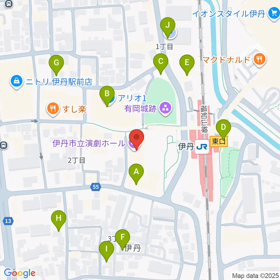 アイホール（伊丹市立演劇ホール）周辺の駐車場・コインパーキング一覧地図