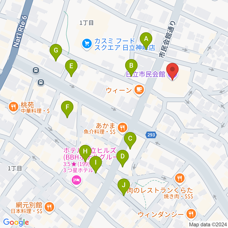 日立市民会館周辺の駐車場・コインパーキング一覧地図