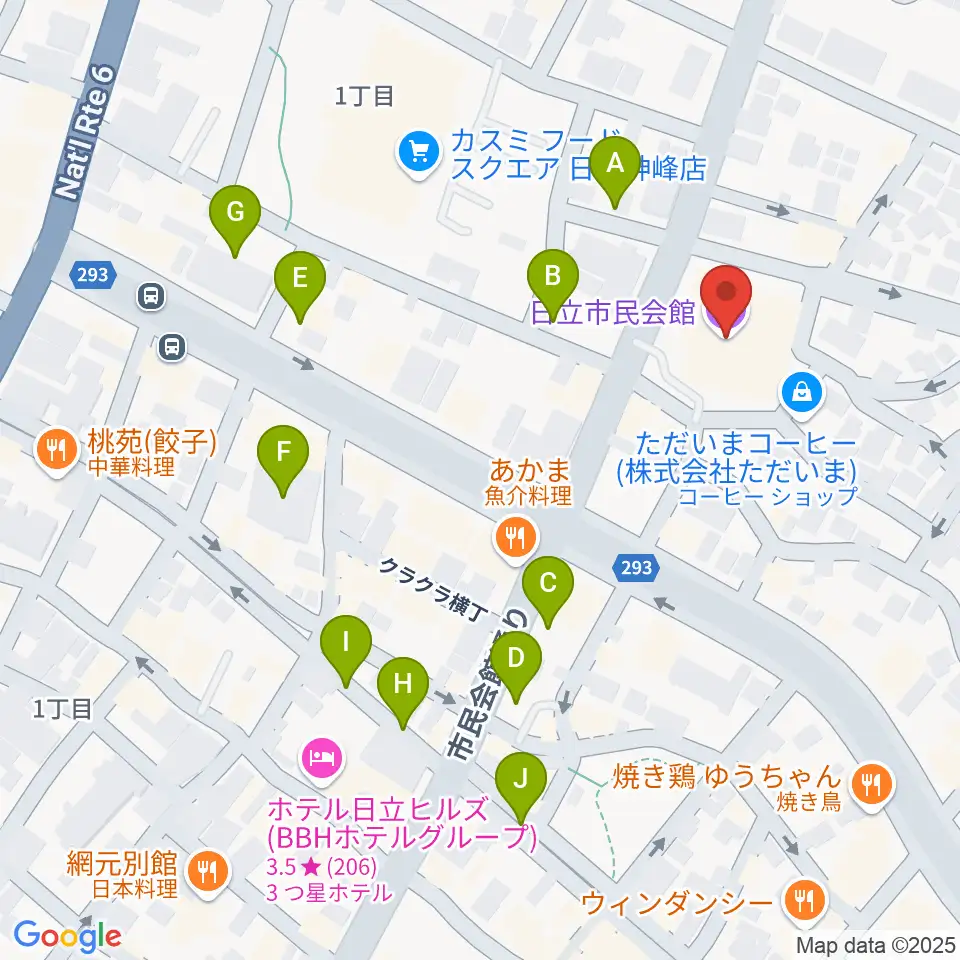 日立市民会館周辺の駐車場・コインパーキング一覧地図