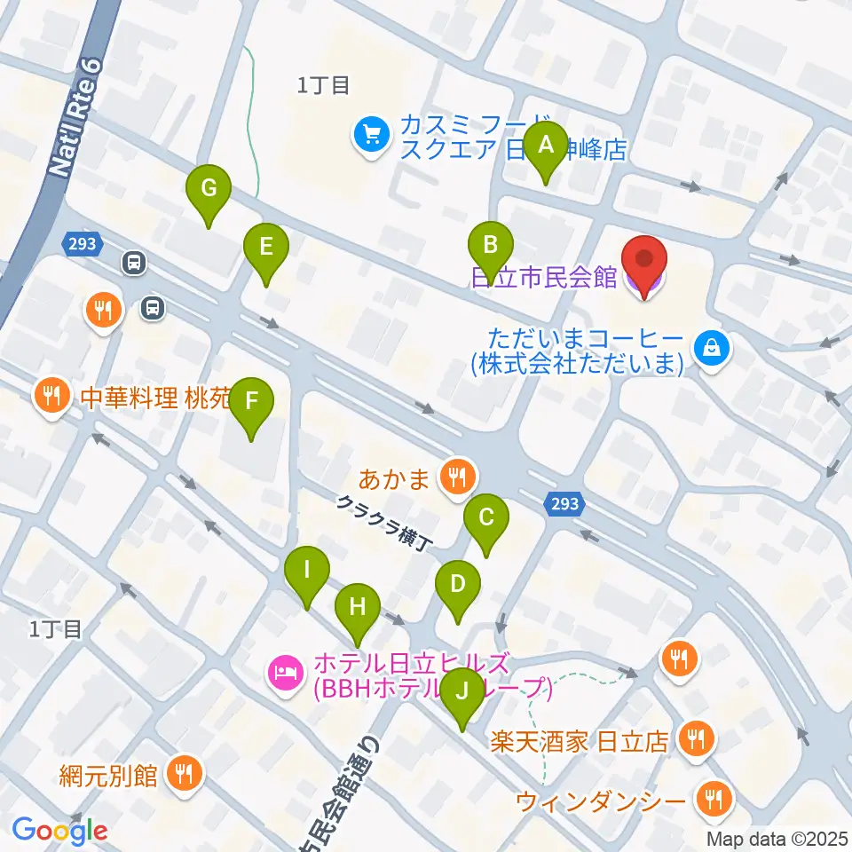 日立市民会館周辺の駐車場・コインパーキング一覧地図