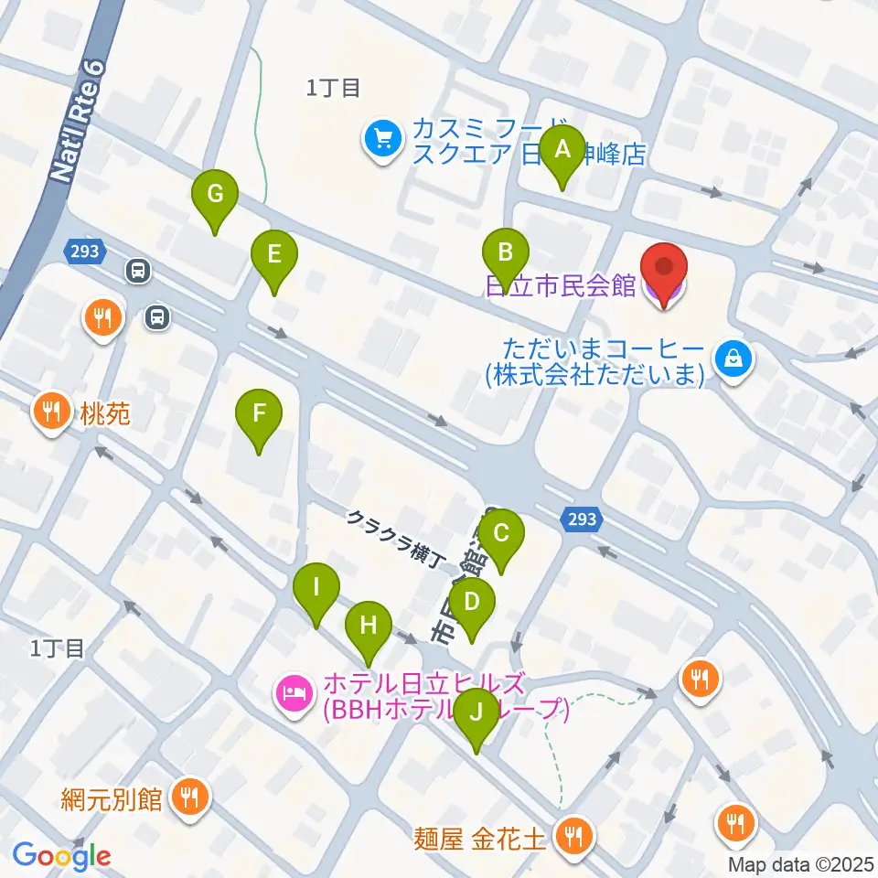 日立市民会館周辺の駐車場・コインパーキング一覧地図