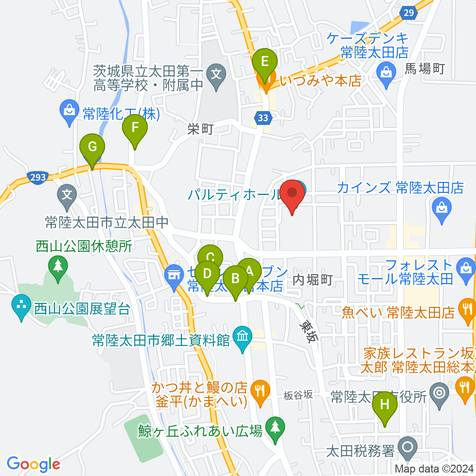 常陸太田市民交流センター パルティホール周辺の駐車場・コインパーキング一覧地図