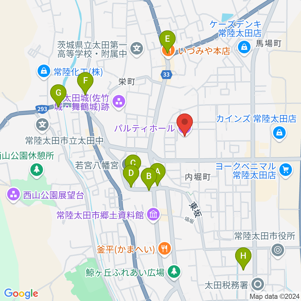 常陸太田市民交流センター パルティホール周辺の駐車場・コインパーキング一覧地図