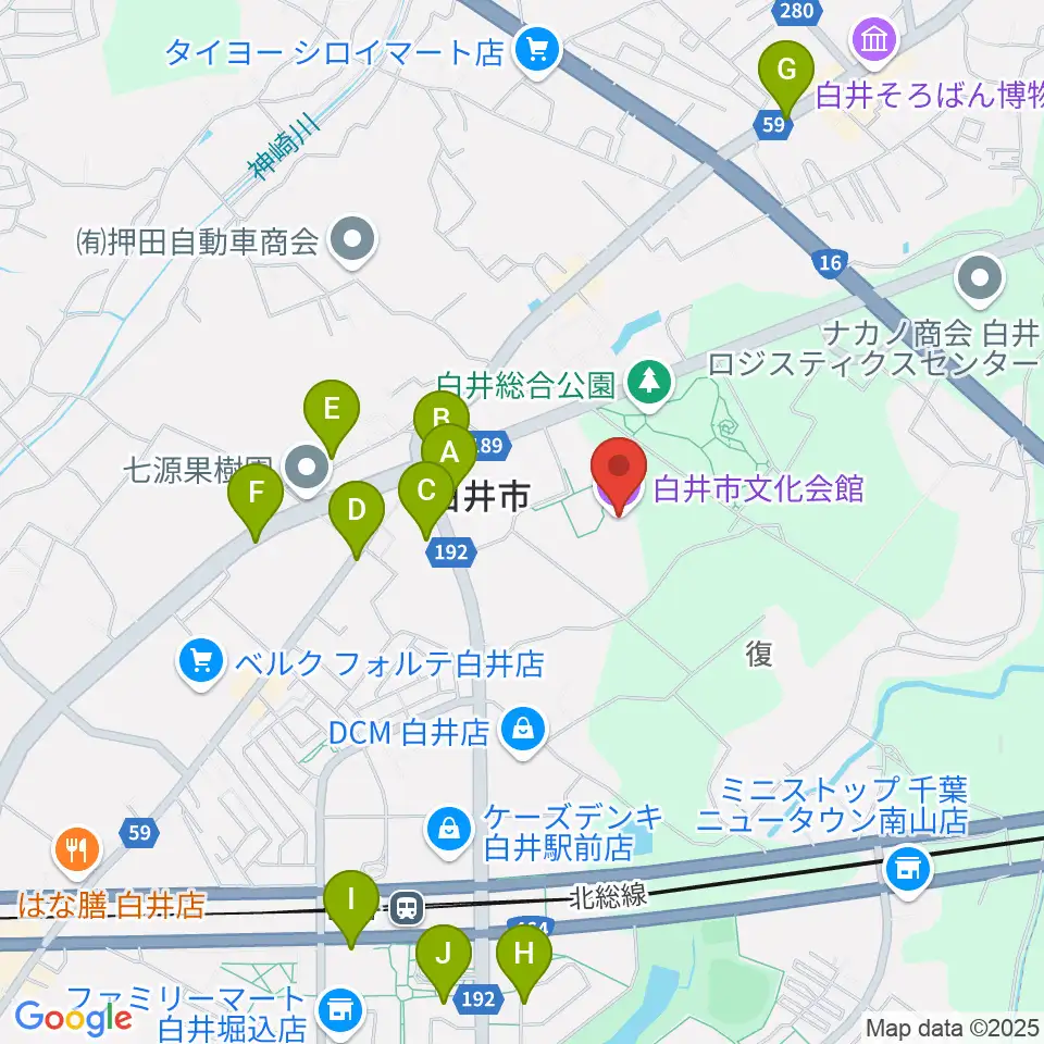 白井市文化会館周辺の駐車場・コインパーキング一覧地図