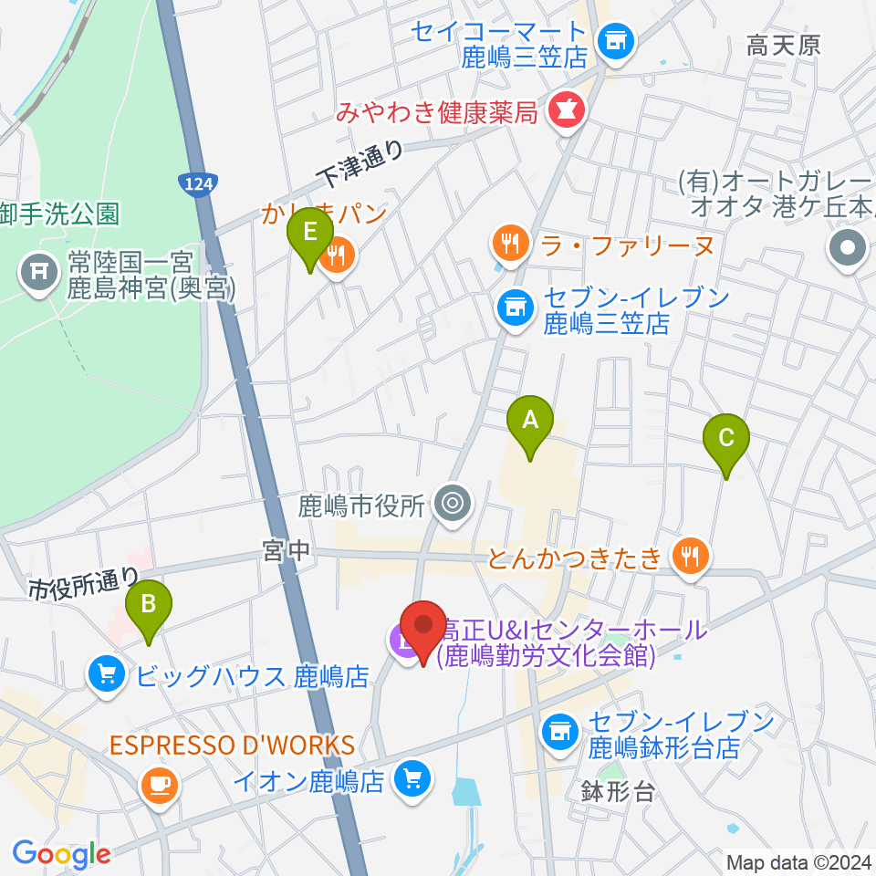 高正U&Iセンターホール周辺の駐車場・コインパーキング一覧地図