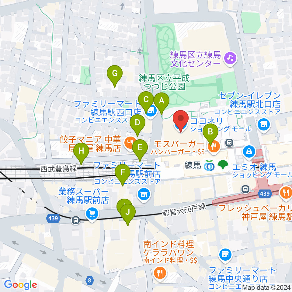 練馬区立区民・産業プラザ Coconeriホール周辺の駐車場・コインパーキング一覧地図