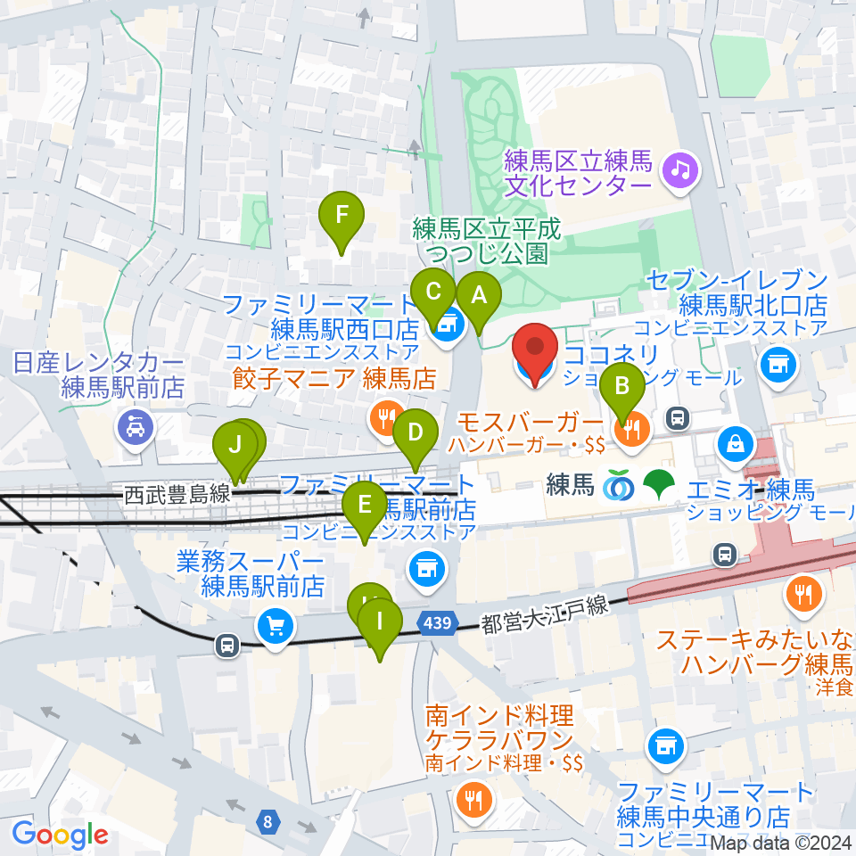 練馬区立区民・産業プラザ Coconeriホール周辺の駐車場・コインパーキング一覧地図