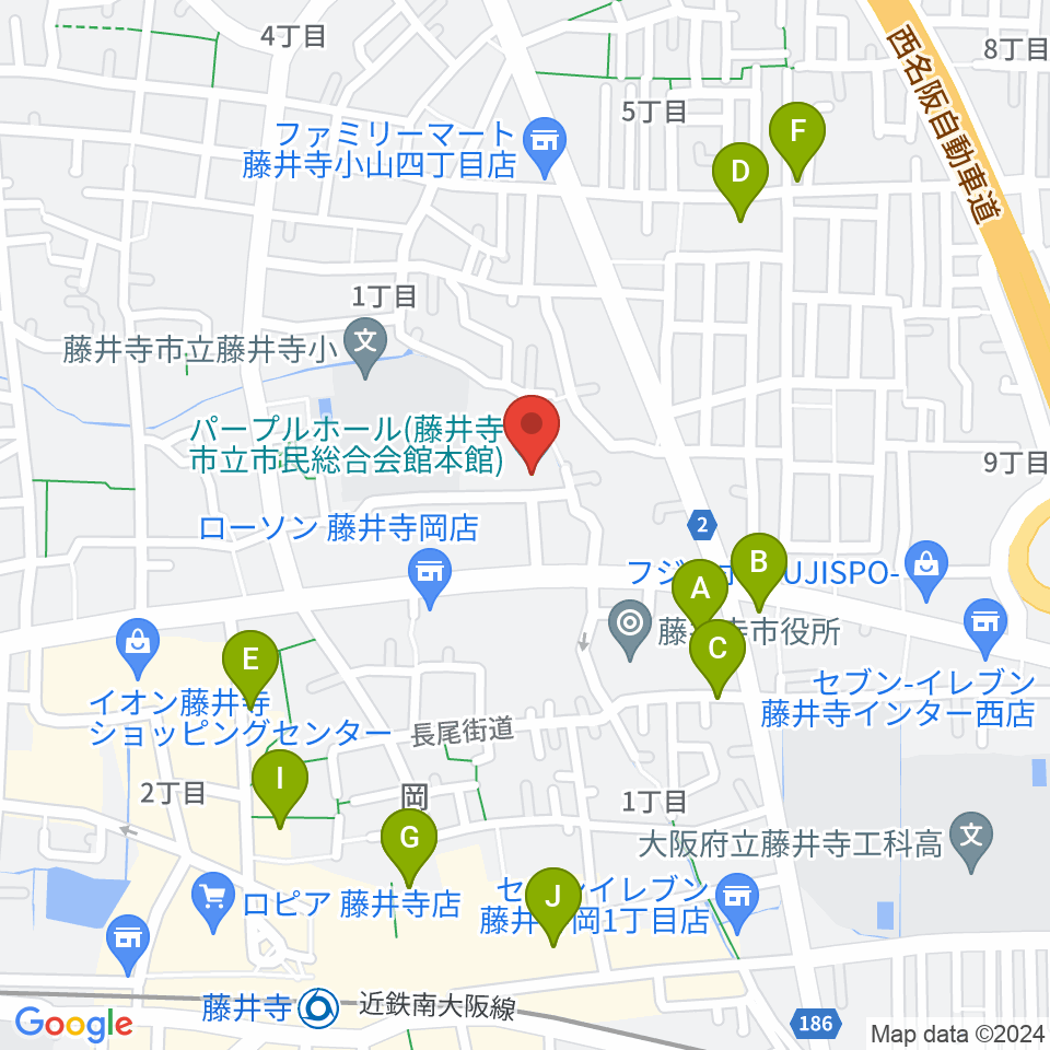 藤井寺市立市民総合会館パープルホール周辺の駐車場・コインパーキング一覧地図