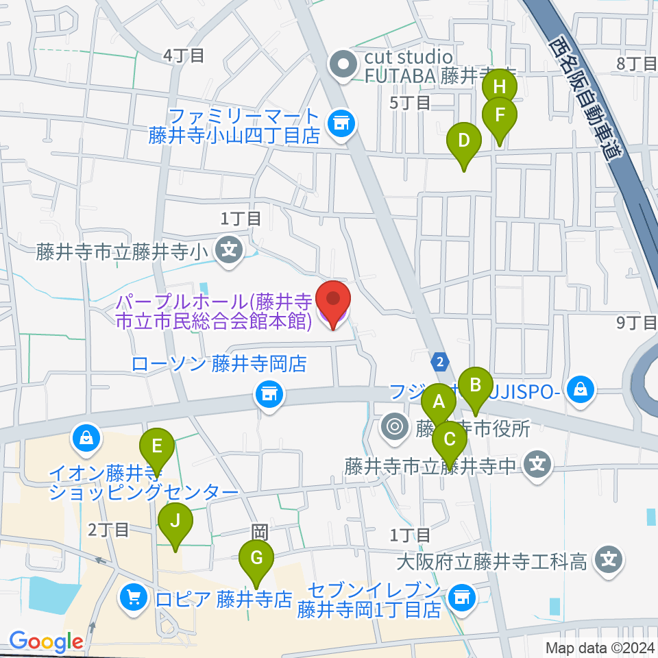 藤井寺市立市民総合会館パープルホール周辺の駐車場・コインパーキング一覧地図