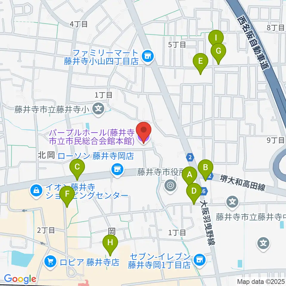 藤井寺市立市民総合会館パープルホール周辺の駐車場・コインパーキング一覧地図