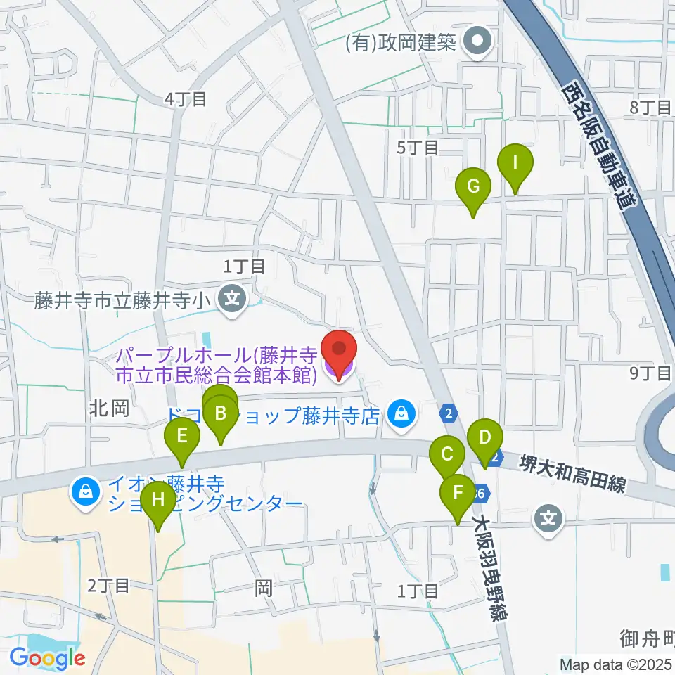 藤井寺市立市民総合会館パープルホール周辺の駐車場・コインパーキング一覧地図