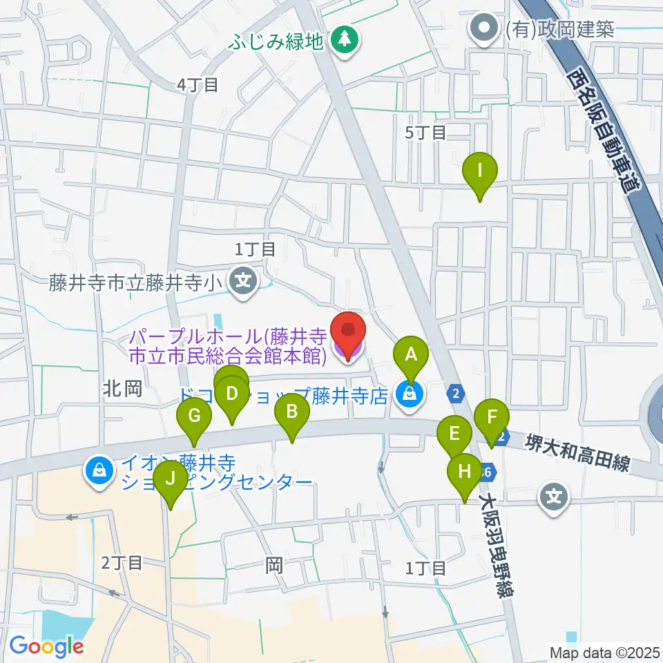 藤井寺市立市民総合会館パープルホール周辺の駐車場・コインパーキング一覧地図