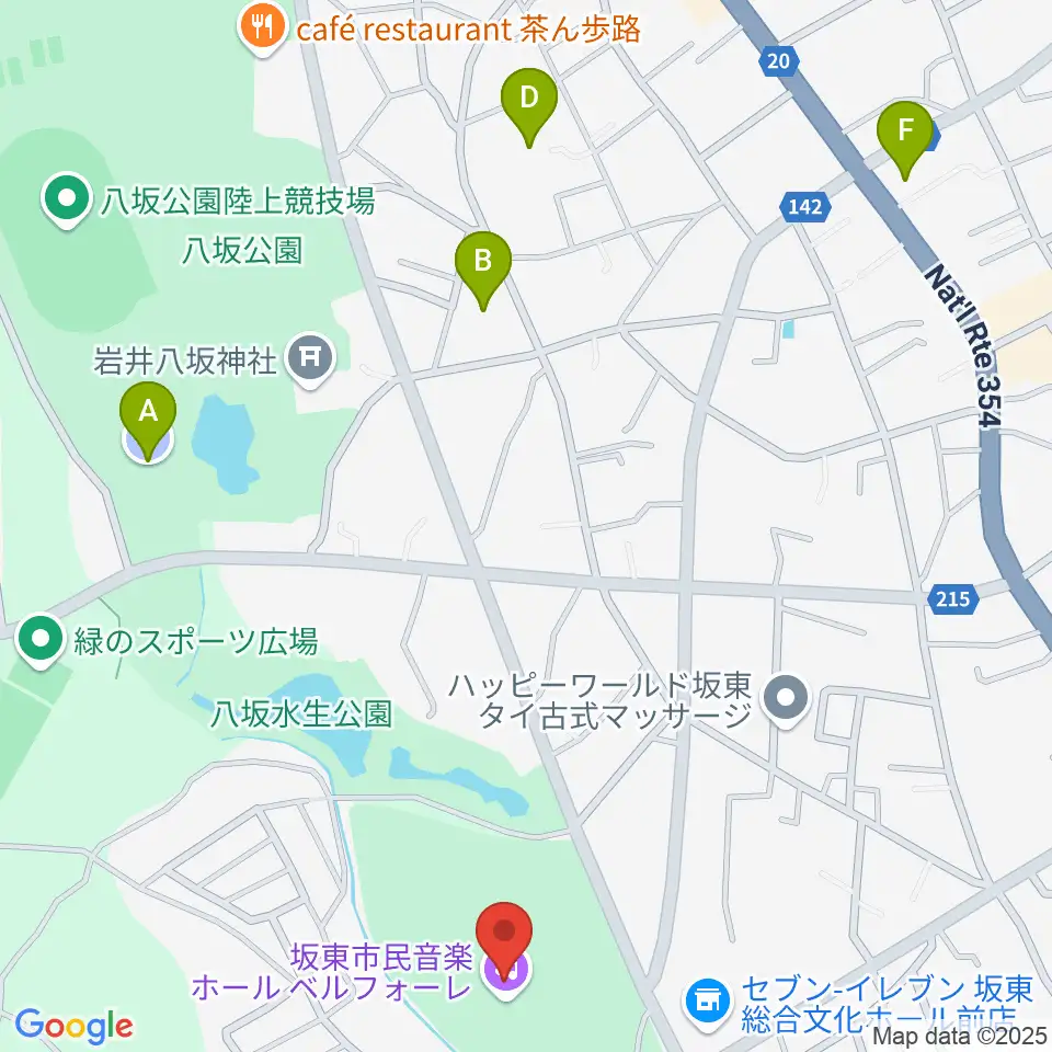 坂東市民音楽ホール ベルフォーレ周辺の駐車場・コインパーキング一覧地図