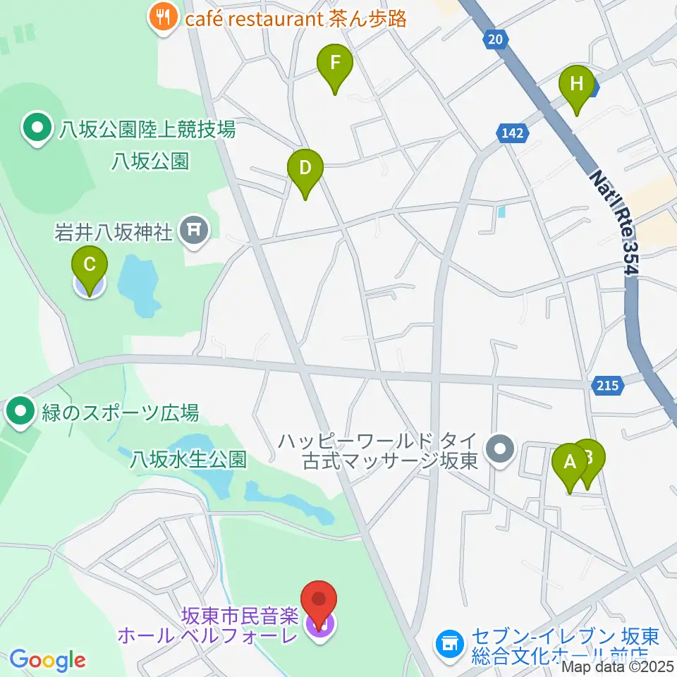 坂東市民音楽ホール ベルフォーレ周辺の駐車場・コインパーキング一覧地図