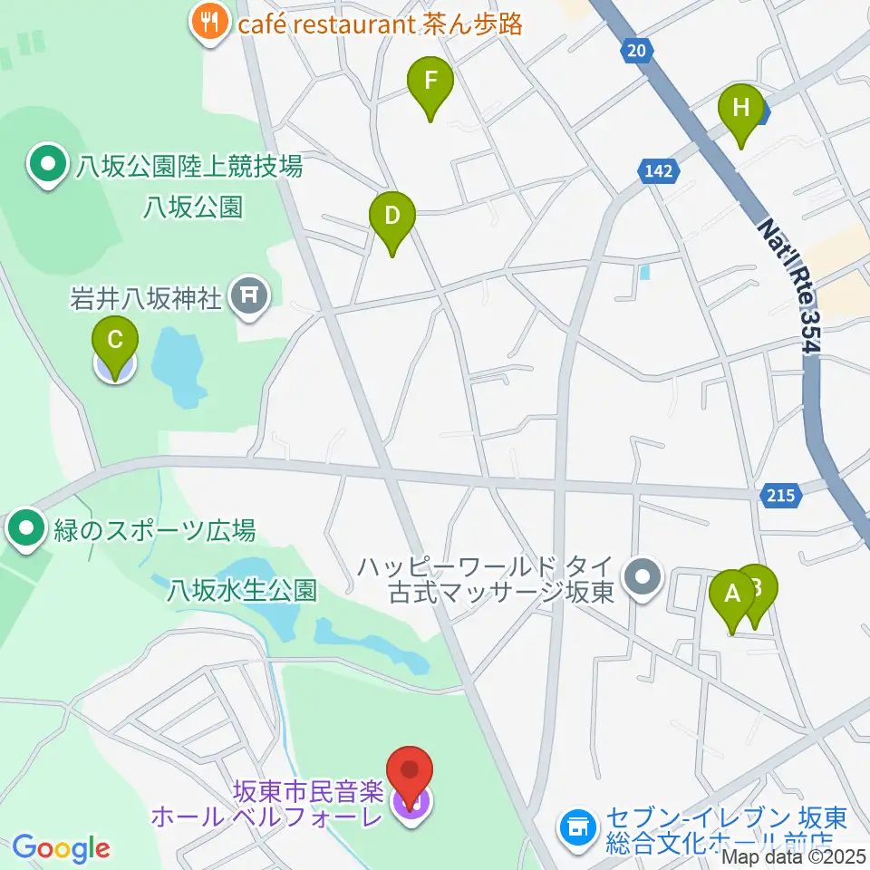 坂東市民音楽ホール ベルフォーレ周辺の駐車場・コインパーキング一覧地図