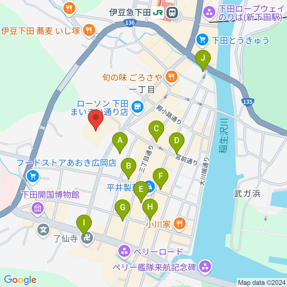 下田市民文化会館周辺の駐車場・コインパーキング一覧地図