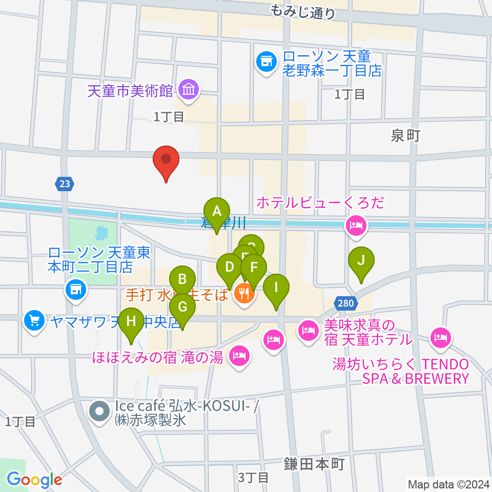 天童市市民文化会館周辺の駐車場・コインパーキング一覧地図