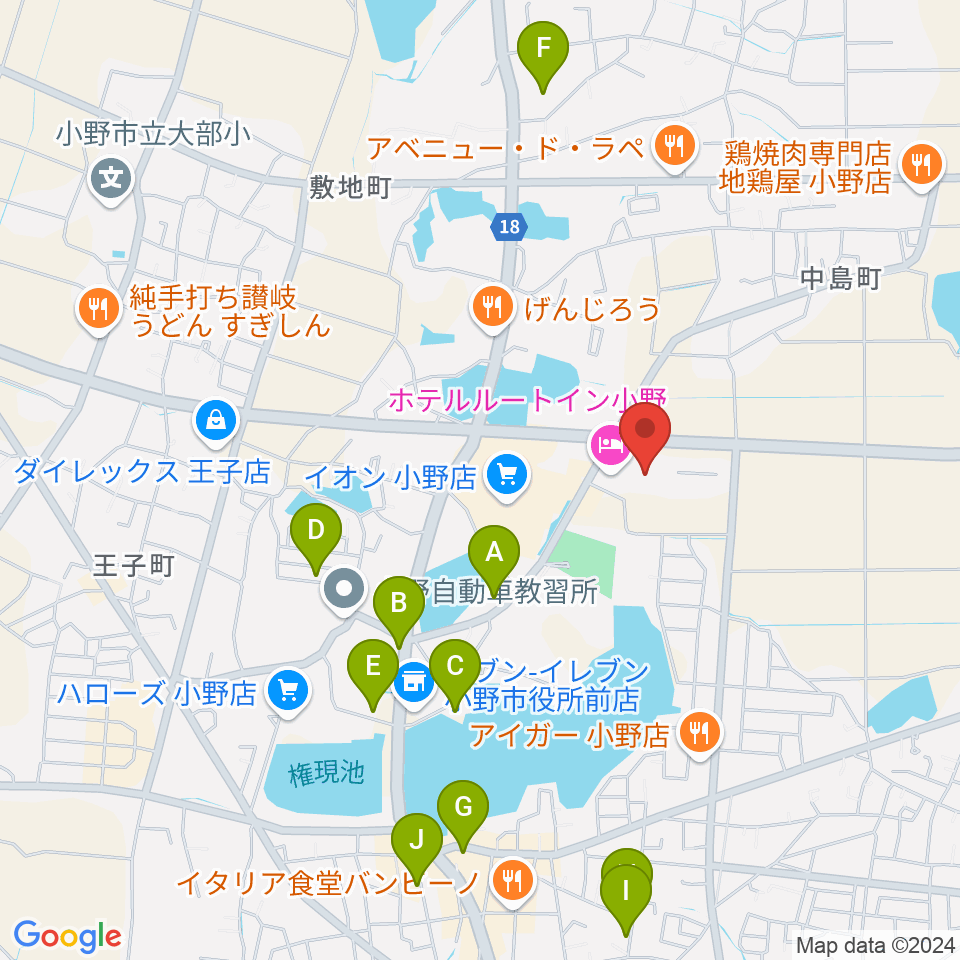 小野市うるおい交流館エクラ周辺の駐車場・コインパーキング一覧地図