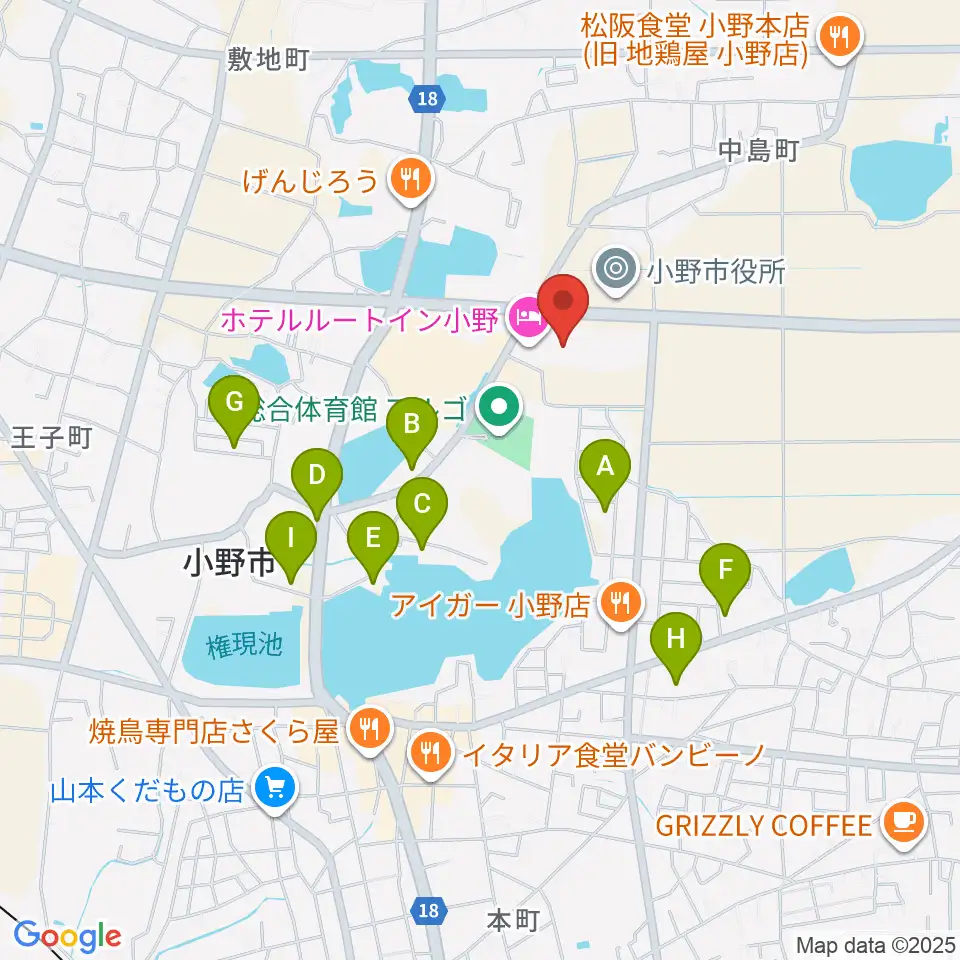 小野市うるおい交流館エクラ周辺の駐車場・コインパーキング一覧地図