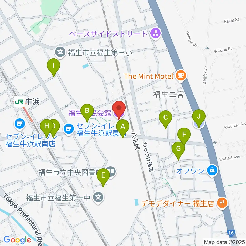 福生市民会館周辺の駐車場・コインパーキング一覧地図