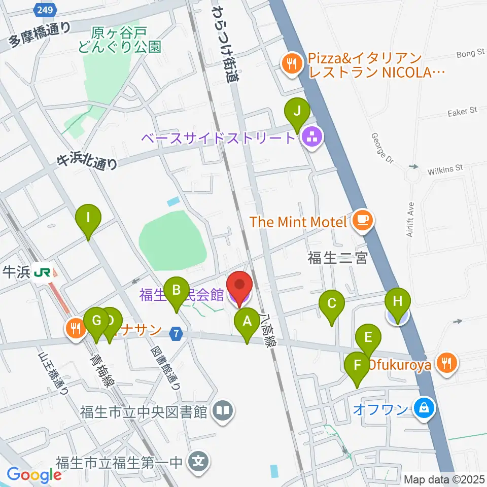 福生市民会館周辺の駐車場・コインパーキング一覧地図