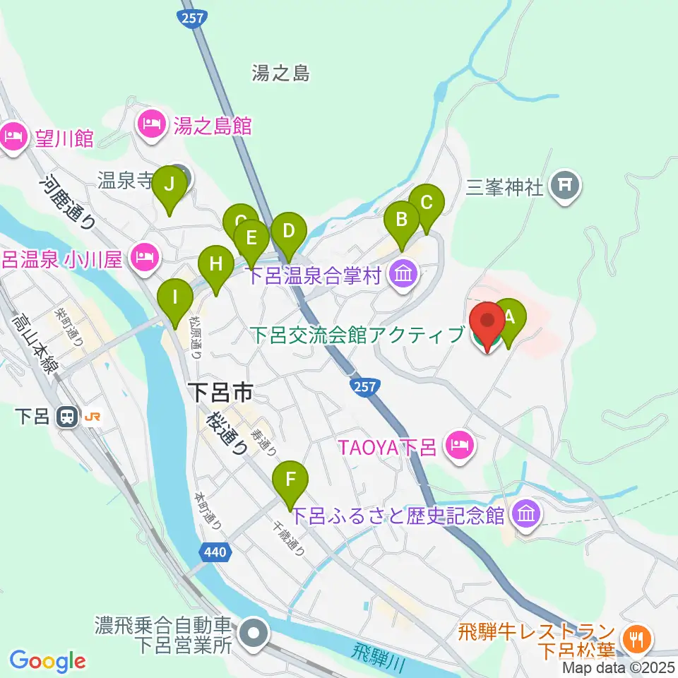 下呂交流会館アクティブ周辺の駐車場・コインパーキング一覧地図