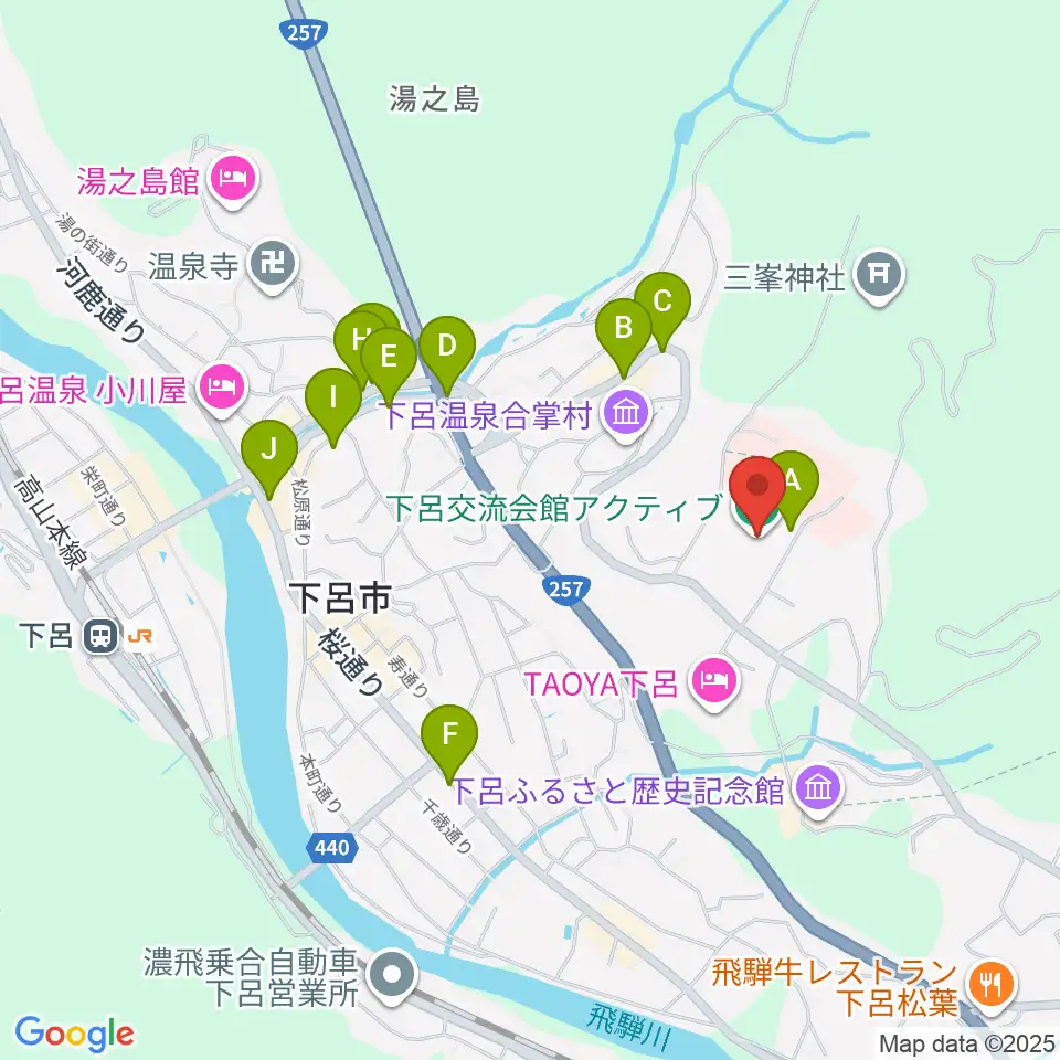 下呂交流会館アクティブ周辺の駐車場・コインパーキング一覧地図