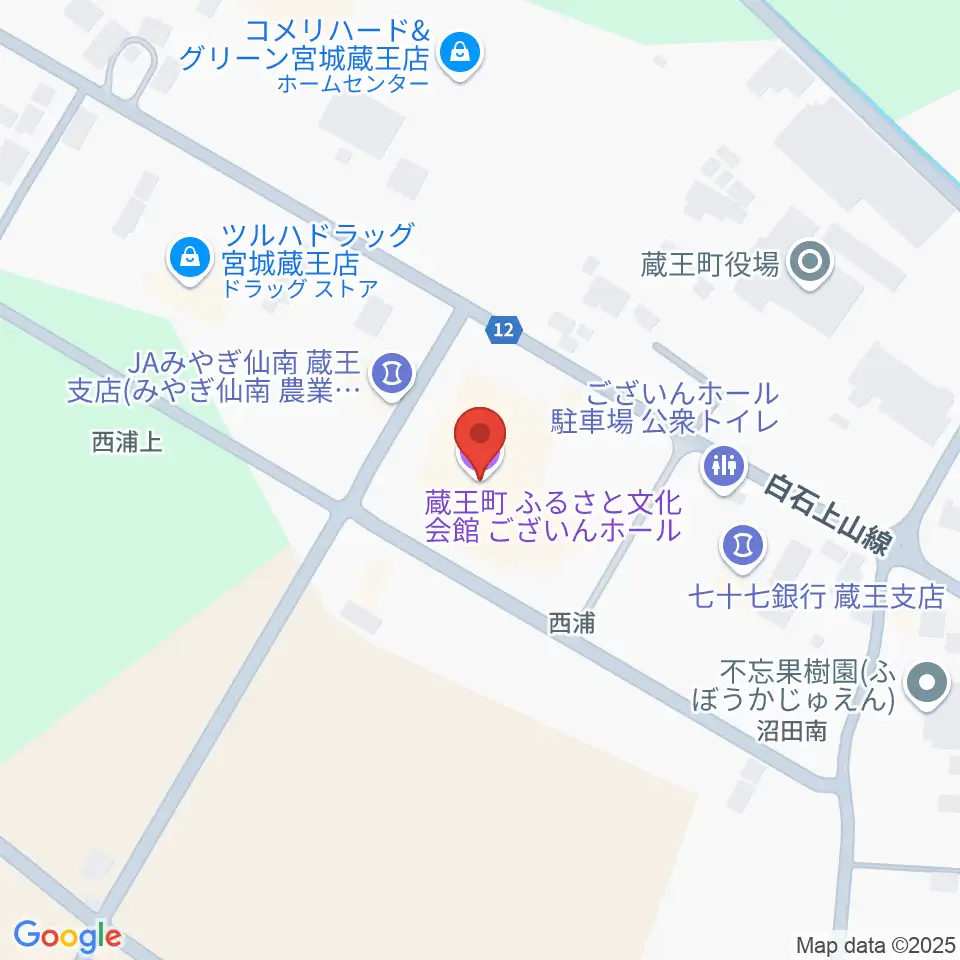 蔵王町ふるさと文化会館 ございんホール周辺の駐車場・コインパーキング一覧地図