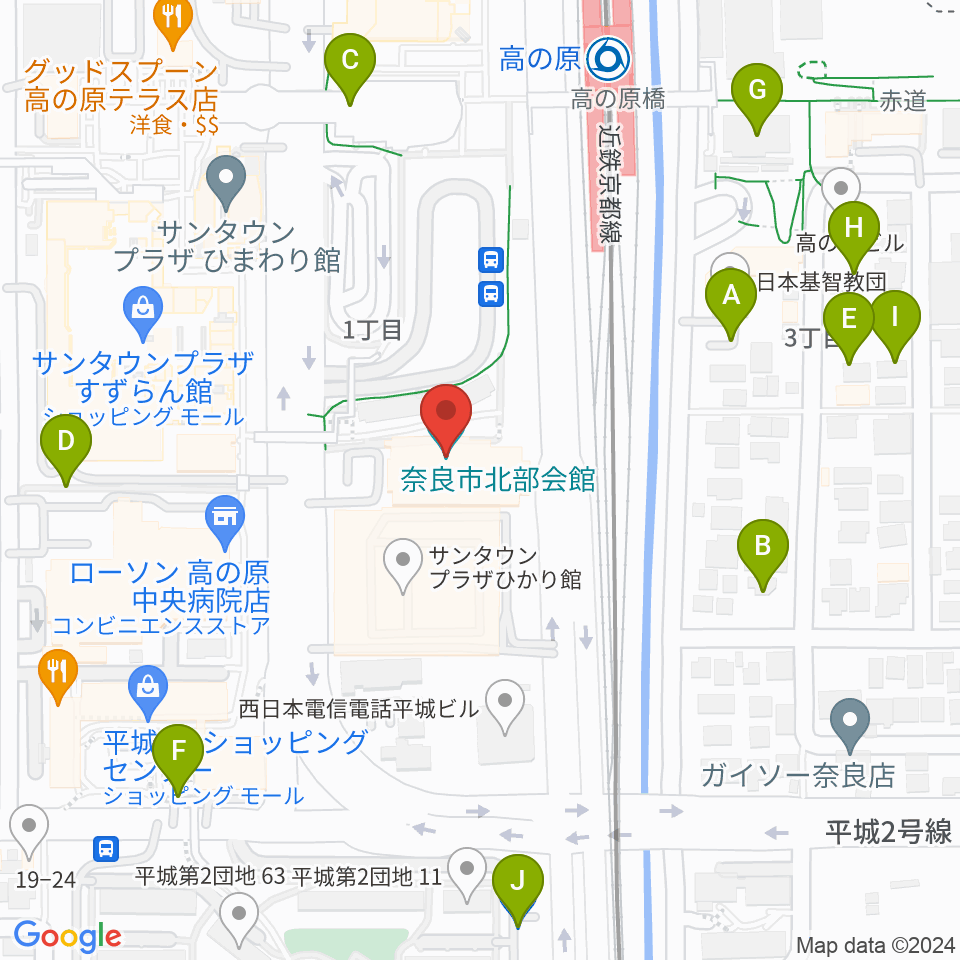 奈良市北部会館 市民文化ホール周辺の駐車場・コインパーキング一覧地図