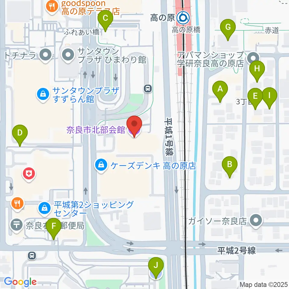 奈良市北部会館 市民文化ホール周辺の駐車場・コインパーキング一覧地図
