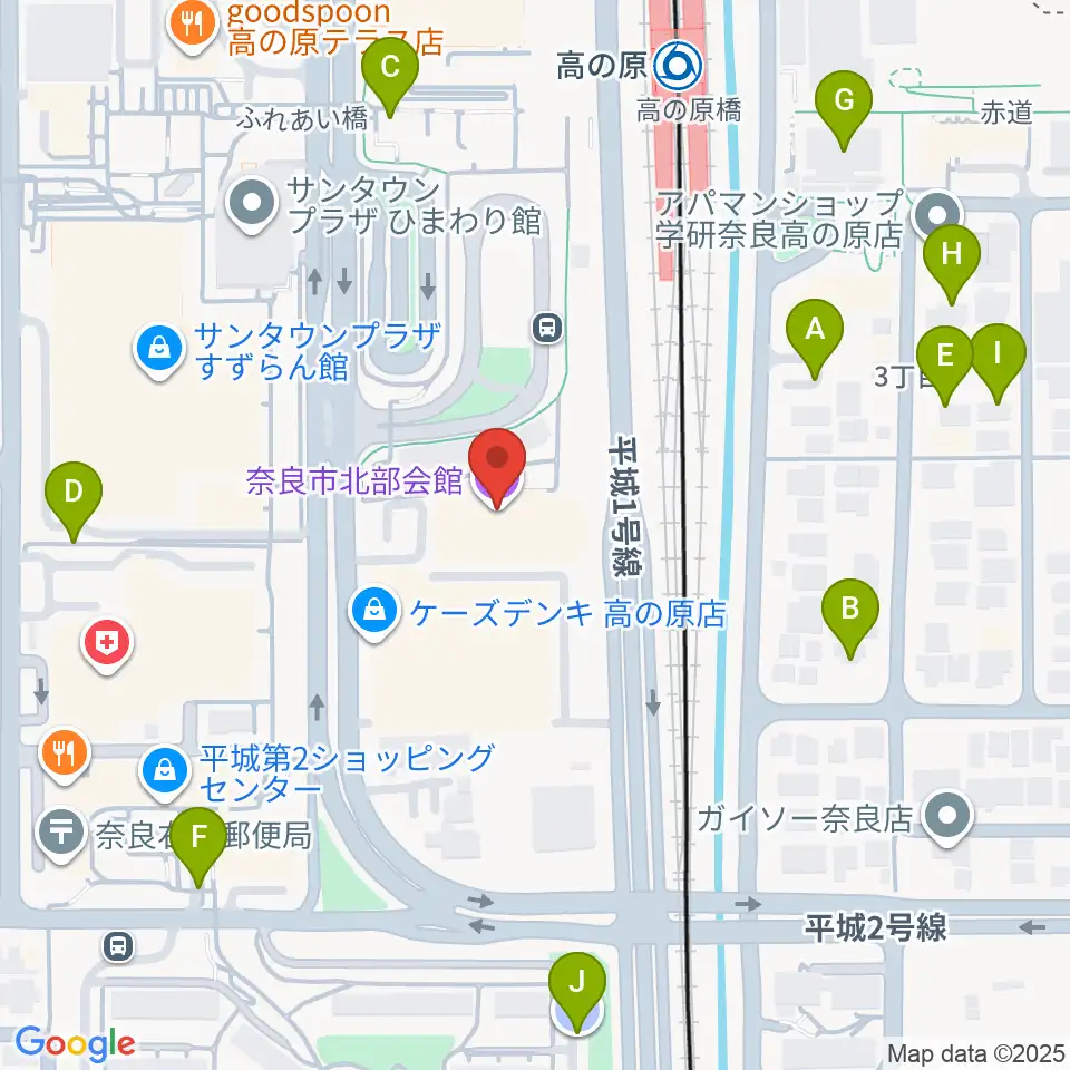 奈良市北部会館 市民文化ホール周辺の駐車場・コインパーキング一覧地図