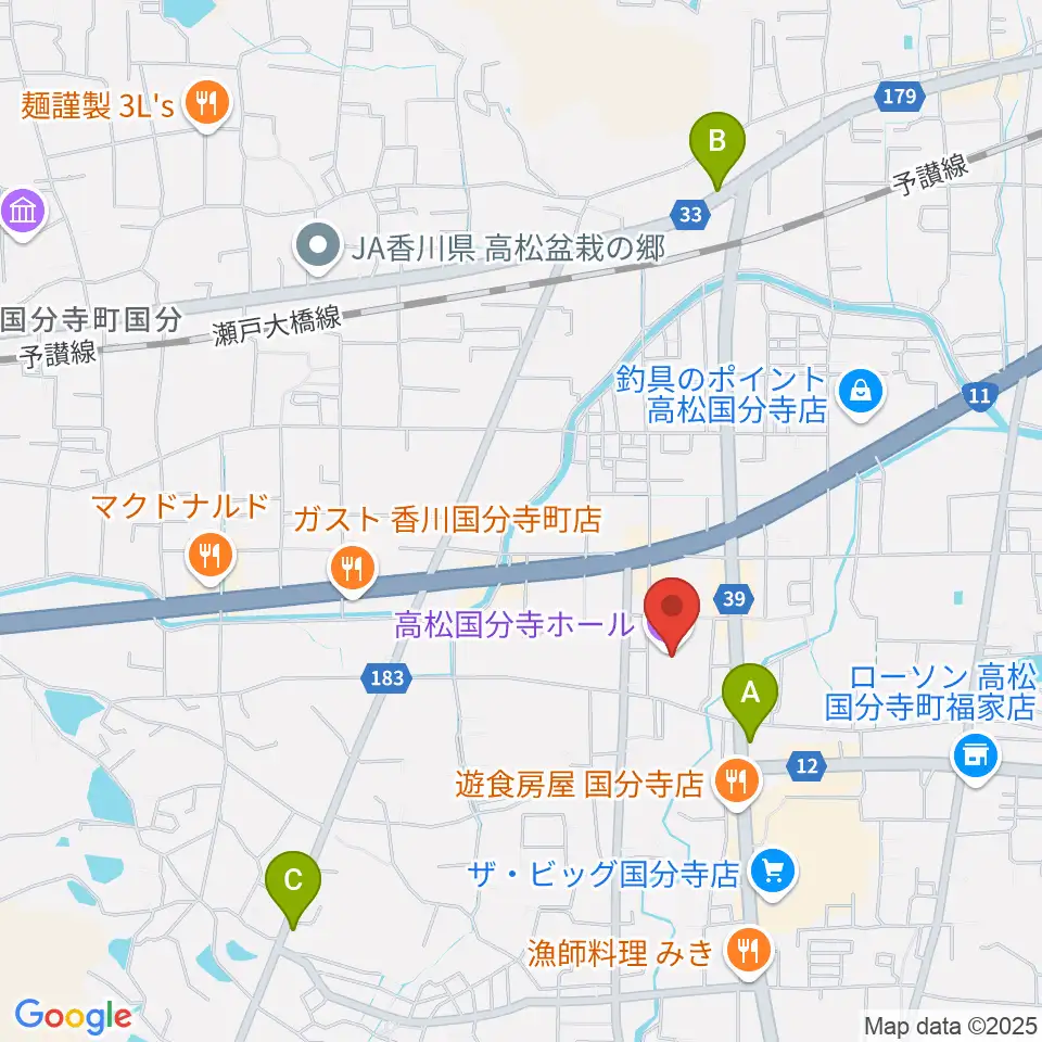 高松国分寺ホール周辺の駐車場・コインパーキング一覧地図