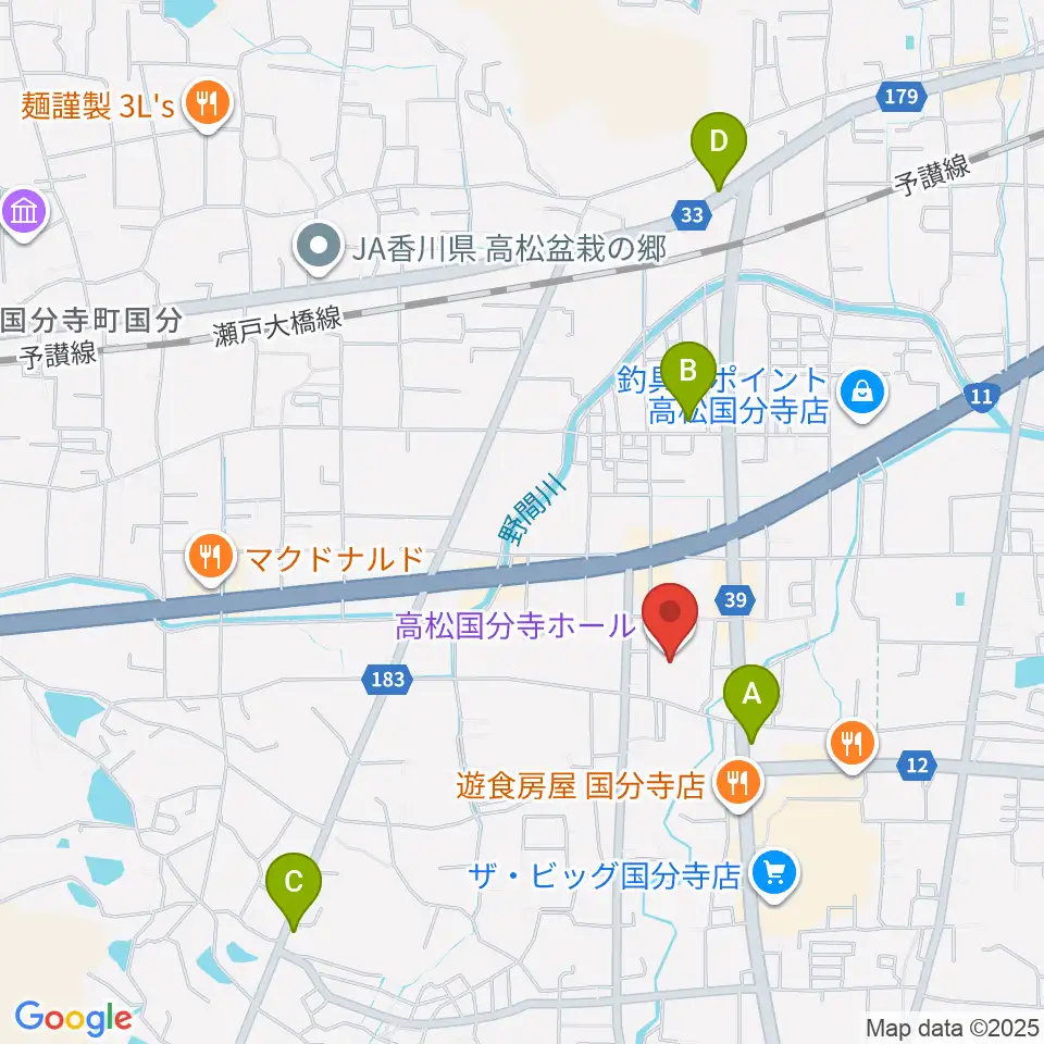 高松国分寺ホール周辺の駐車場・コインパーキング一覧地図