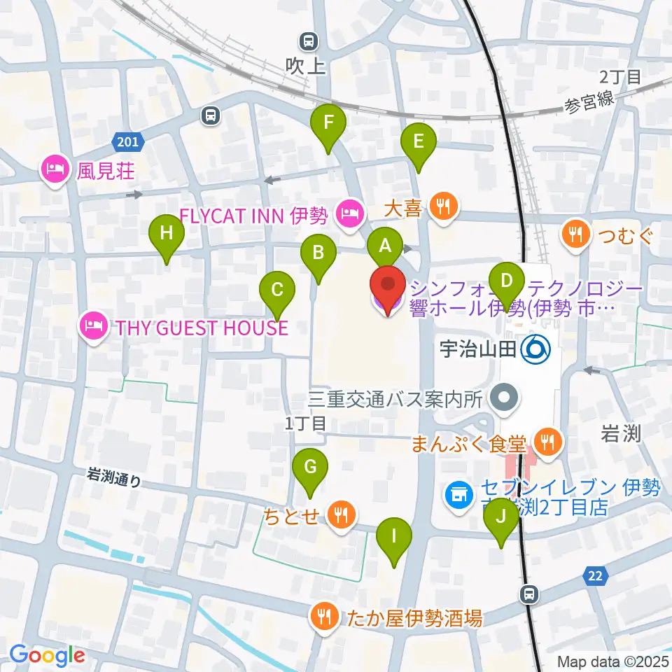 シンフォニアテクノロジー響ホール伊勢周辺の駐車場・コインパーキング一覧地図