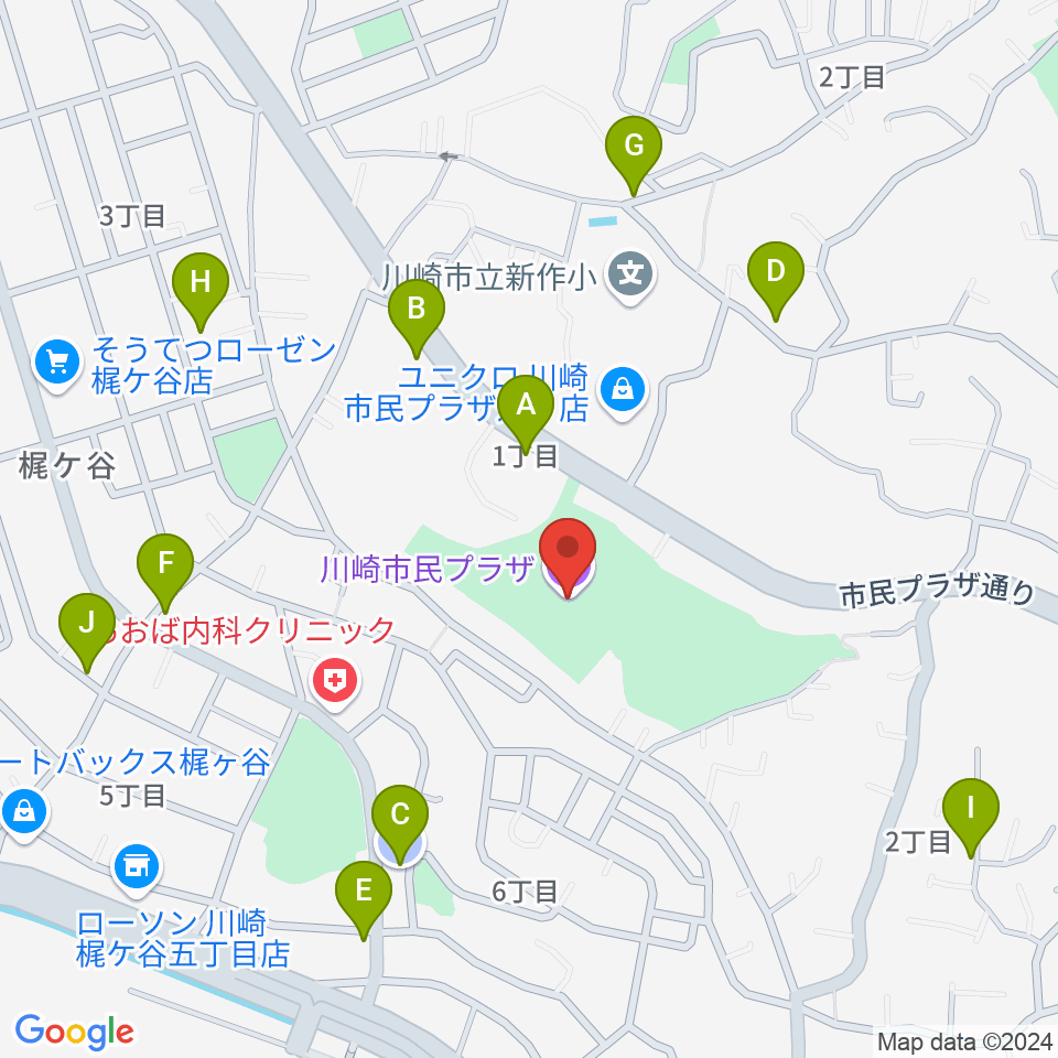 川崎市民プラザ周辺の駐車場・コインパーキング一覧地図