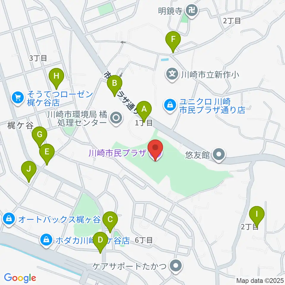 川崎市民プラザ周辺の駐車場・コインパーキング一覧地図