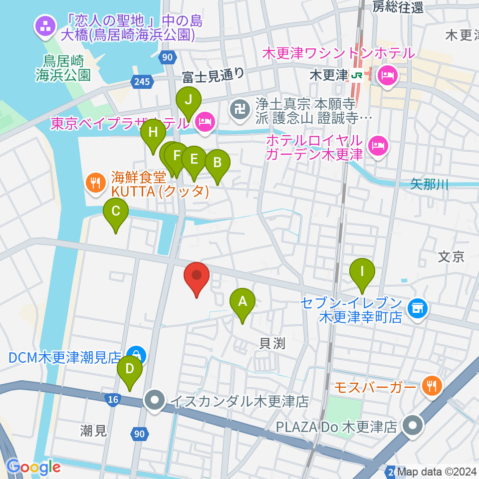 木更津市民会館周辺の駐車場・コインパーキング一覧地図