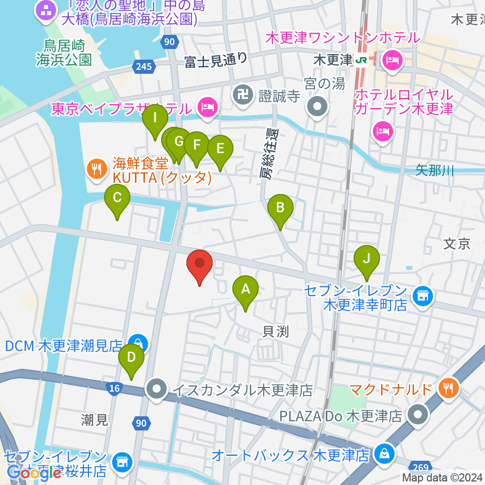 木更津市民会館周辺の駐車場・コインパーキング一覧地図