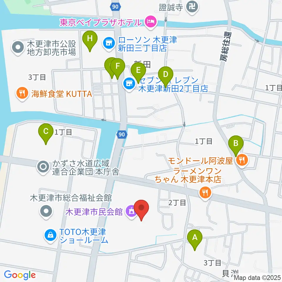 木更津市民会館周辺の駐車場・コインパーキング一覧地図